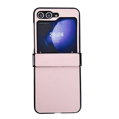 For Samsung Galaxy Z Flip7 FE 5G / Z Flip6 5G Case Hinge Protection Litchi Texture Leather + PC Phone Cover - Pink - 1