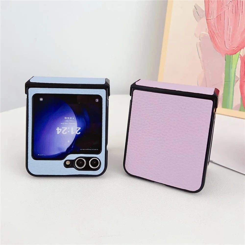 For Samsung Galaxy Z Flip7 FE 5G / Z Flip6 5G Case Hinge Protection Litchi Texture Leather + PC Phone Cover - Pink - 7