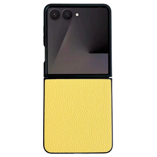For Samsung Galaxy Z Flip7 5G Case Litchi Texture Leather + PC Shockproof Phone Cover - Yellow - 1