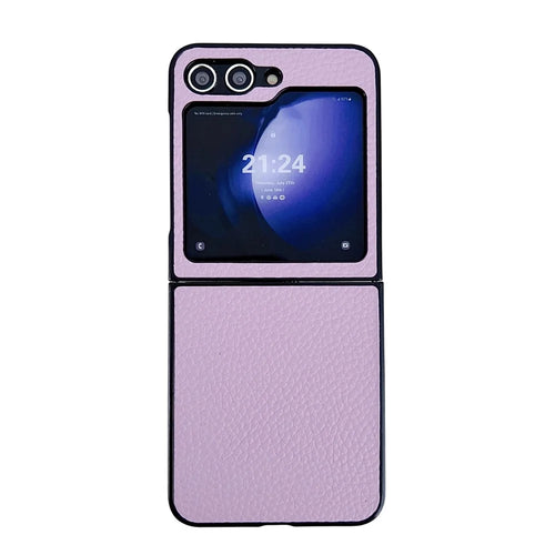 For Samsung Galaxy Z Flip7 FE 5G / Z Flip6 5G Case Litchi Texture Leather + PC Shockproof Phone Cover - Purple - 1