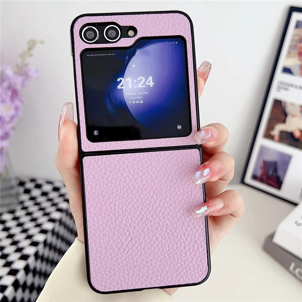 For Samsung Galaxy Z Flip7 FE 5G / Z Flip6 5G Case Litchi Texture Leather + PC Shockproof Phone Cover - Purple - 2