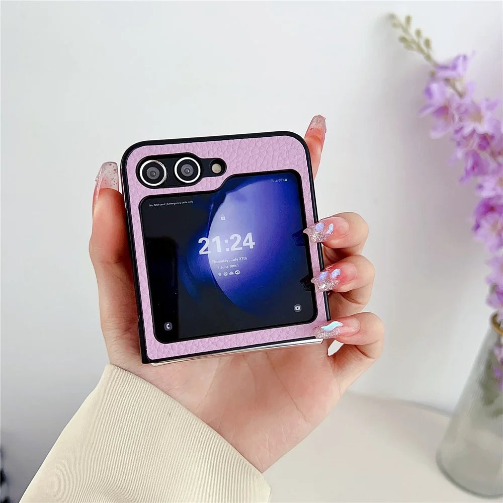 For Samsung Galaxy Z Flip7 FE 5G / Z Flip6 5G Case Litchi Texture Leather + PC Shockproof Phone Cover - Purple - 3