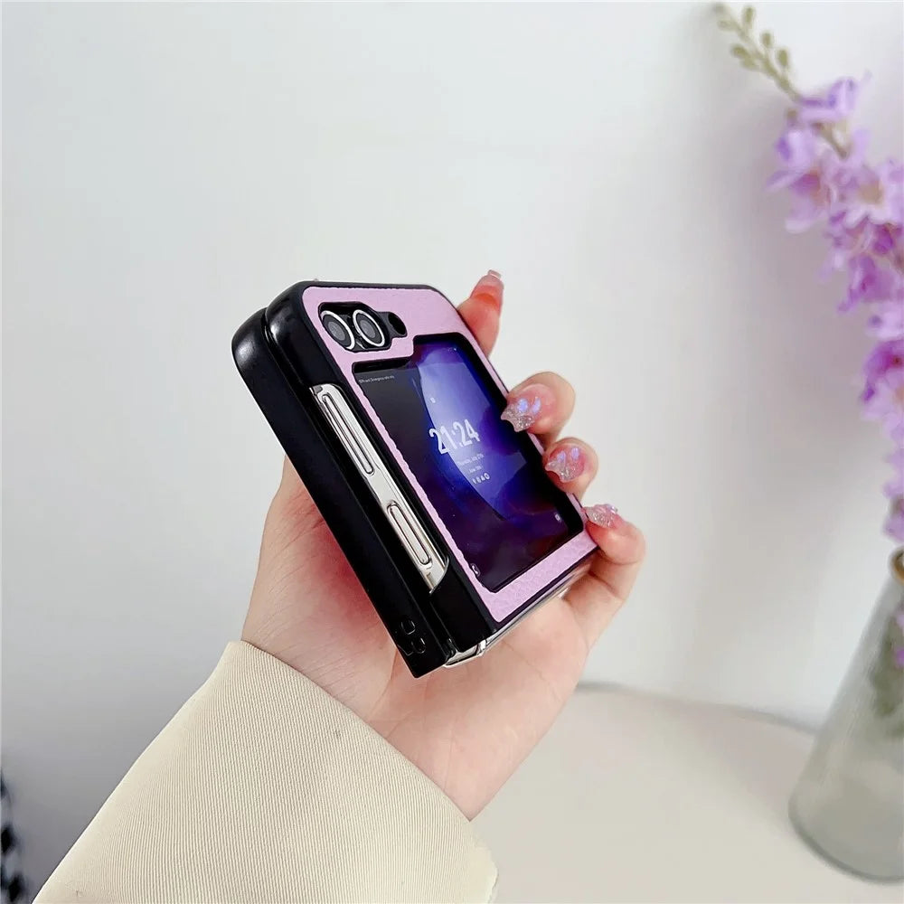 For Samsung Galaxy Z Flip7 FE 5G / Z Flip6 5G Case Litchi Texture Leather + PC Shockproof Phone Cover - Purple - 4