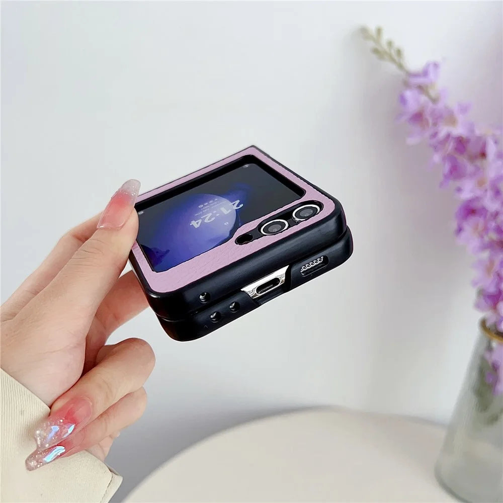 For Samsung Galaxy Z Flip7 FE 5G / Z Flip6 5G Case Litchi Texture Leather + PC Shockproof Phone Cover - Purple - 5