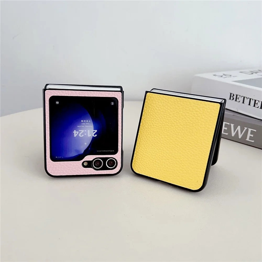 For Samsung Galaxy Z Flip7 FE 5G / Z Flip6 5G Case Litchi Texture Leather + PC Shockproof Phone Cover - Purple - 6