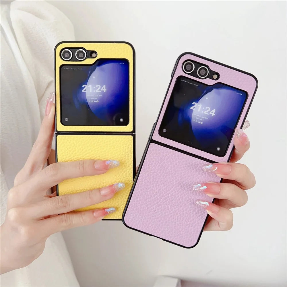 For Samsung Galaxy Z Flip7 FE 5G / Z Flip6 5G Case Litchi Texture Leather + PC Shockproof Phone Cover - Purple - 7