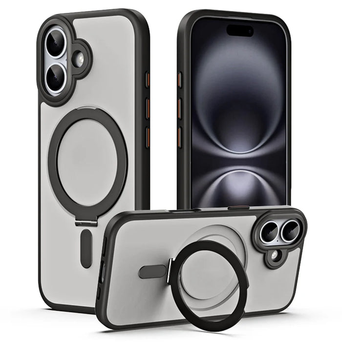 For iPhone 17 Case TPU + Acrylic Hidden Magnetic Kickstand Phone Cover - Black - 1