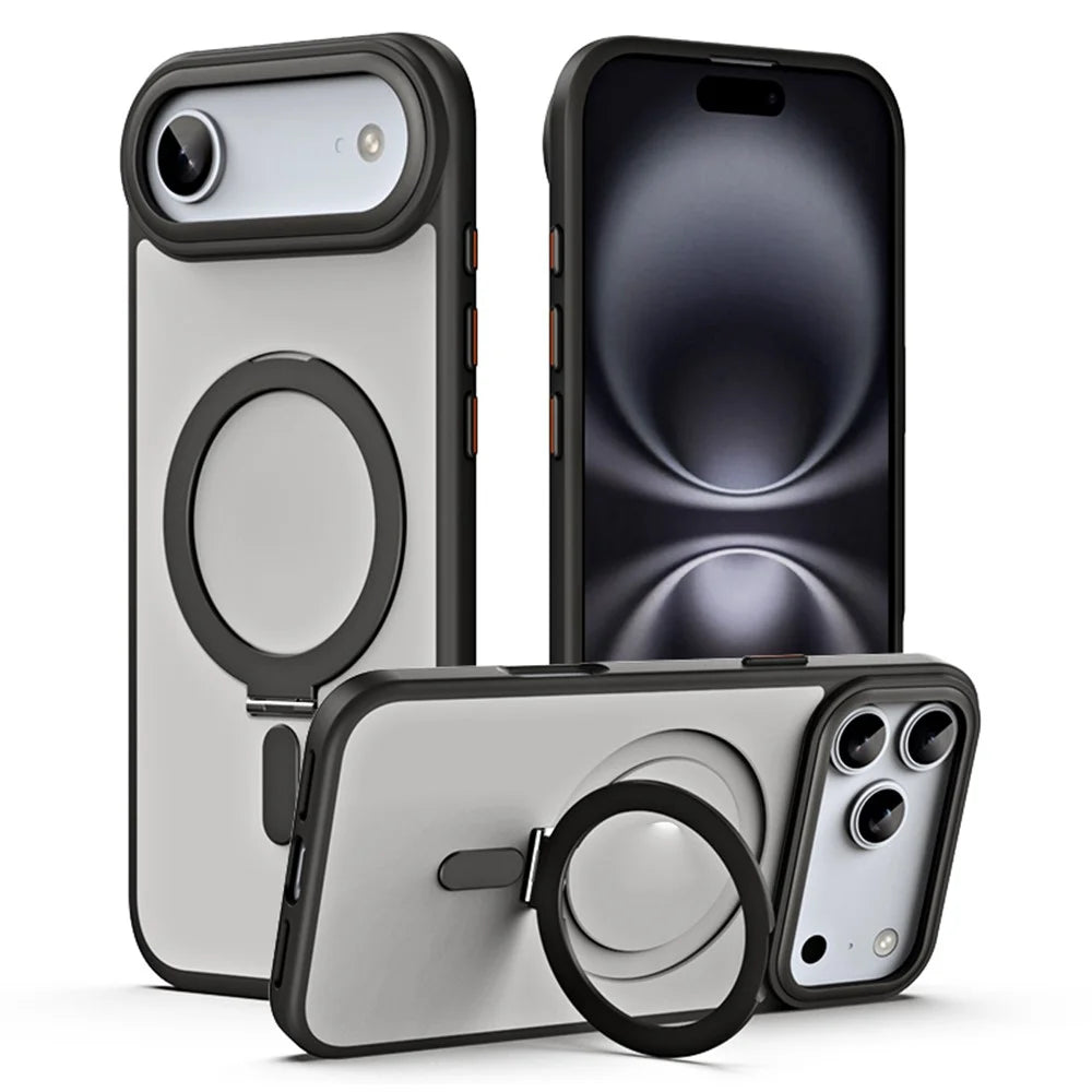 For iPhone Air Case TPU + Acrylic Hidden Magnetic Kickstand Phone Cover - Black - 1