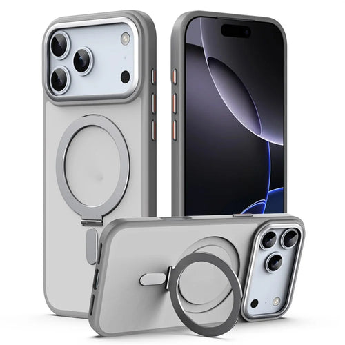 For iPhone 17 Pro Case TPU + Acrylic Hidden Magnetic Kickstand Phone Cover - Grey - 1