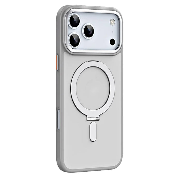 For iPhone 17 Pro Case TPU + Acrylic Hidden Magnetic Kickstand Phone Cover - Grey - 2