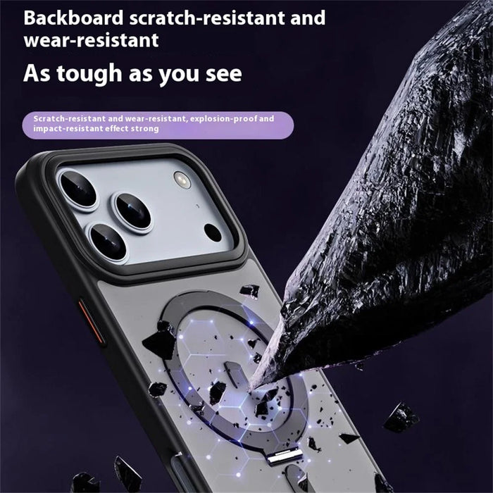For iPhone 17 Pro Case TPU + Acrylic Hidden Magnetic Kickstand Phone Cover - Grey - 3