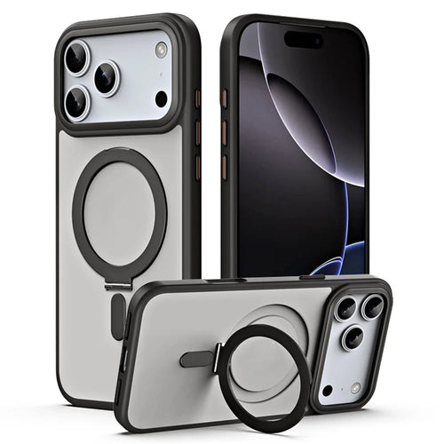 For iPhone 17 Pro Max Case TPU + Acrylic Hidden Magnetic Kickstand Phone Cover - Black - 1