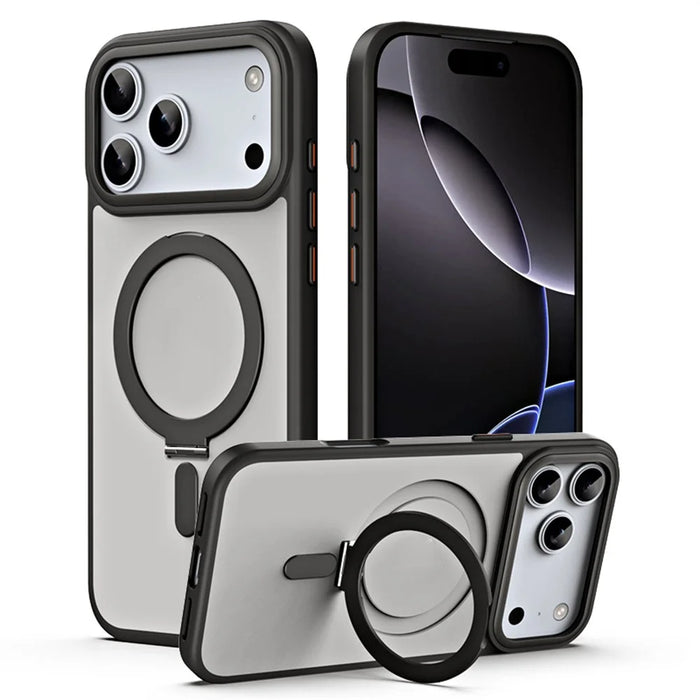 For iPhone 17 Pro Max Case TPU + Acrylic Hidden Magnetic Kickstand Phone Cover - Black - 1