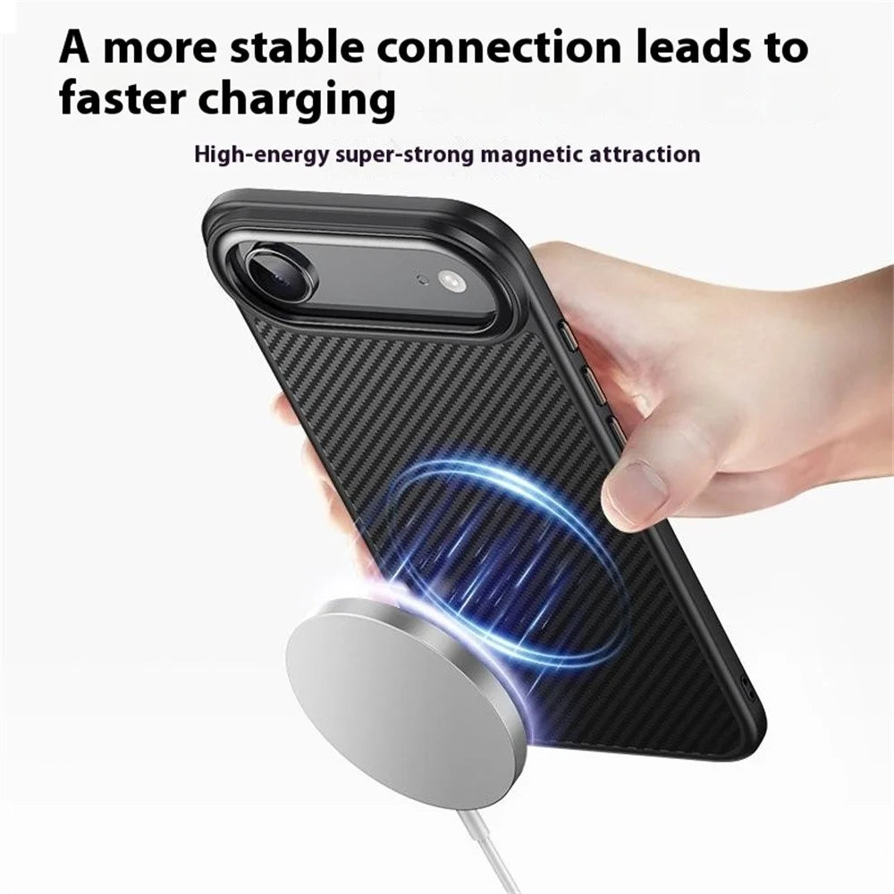 For iPhone Air Magnetic Case Compatible with MagSafe Carbon Fiber Texture PC + TPU Cover - Black - 2