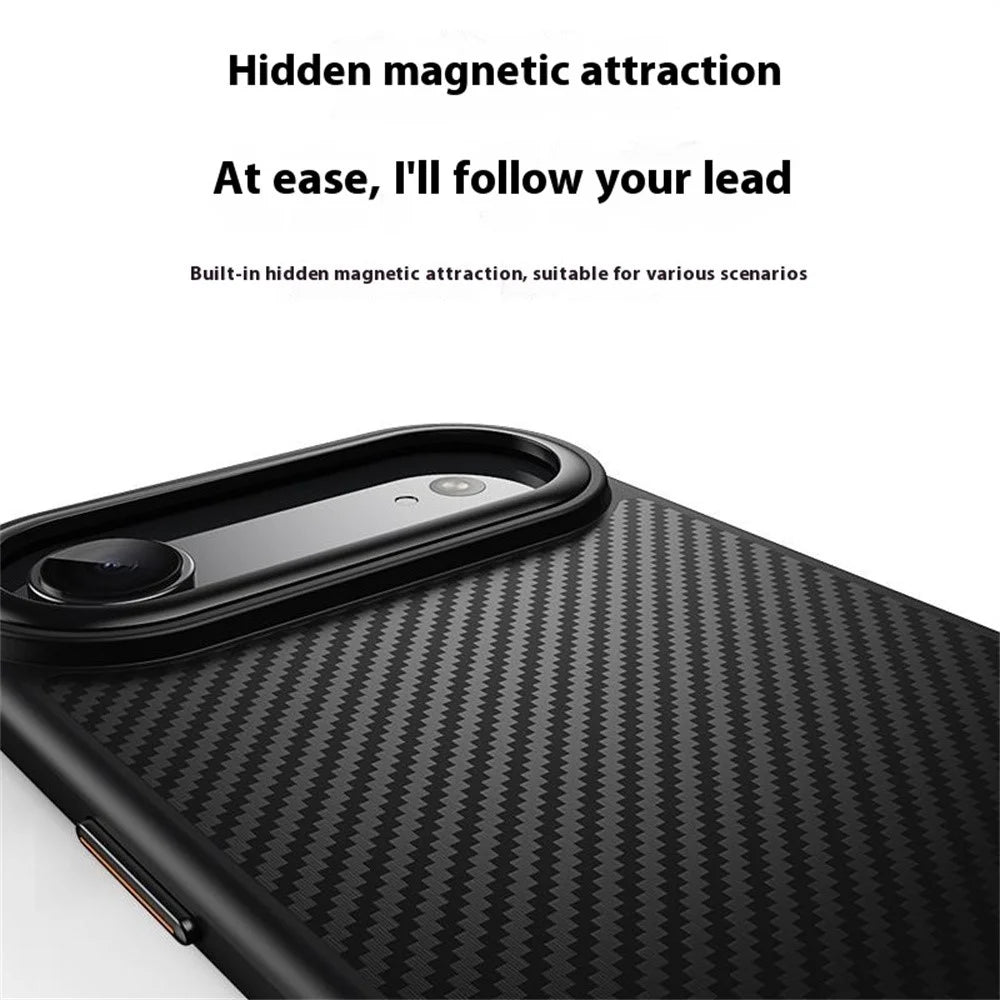 For iPhone Air Magnetic Case Compatible with MagSafe Carbon Fiber Texture PC + TPU Cover - Black - 4