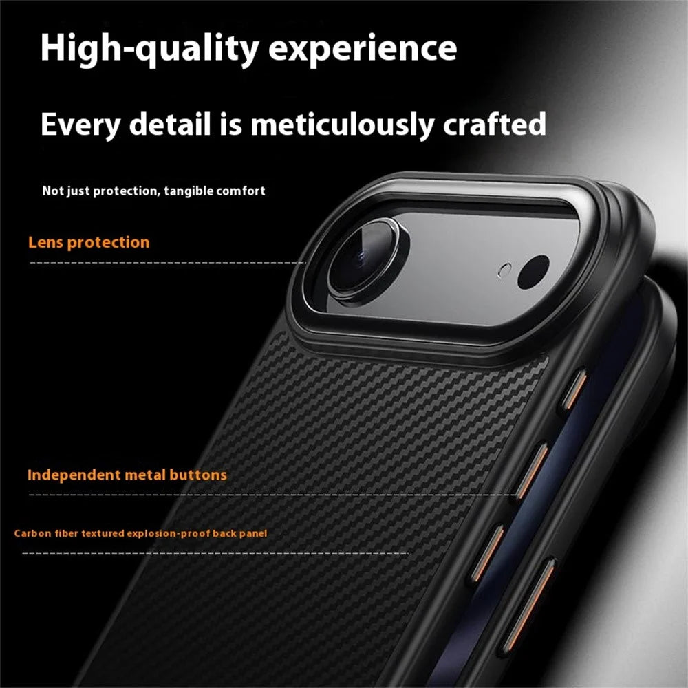 For iPhone Air Magnetic Case Compatible with MagSafe Carbon Fiber Texture PC + TPU Cover - Black - 5
