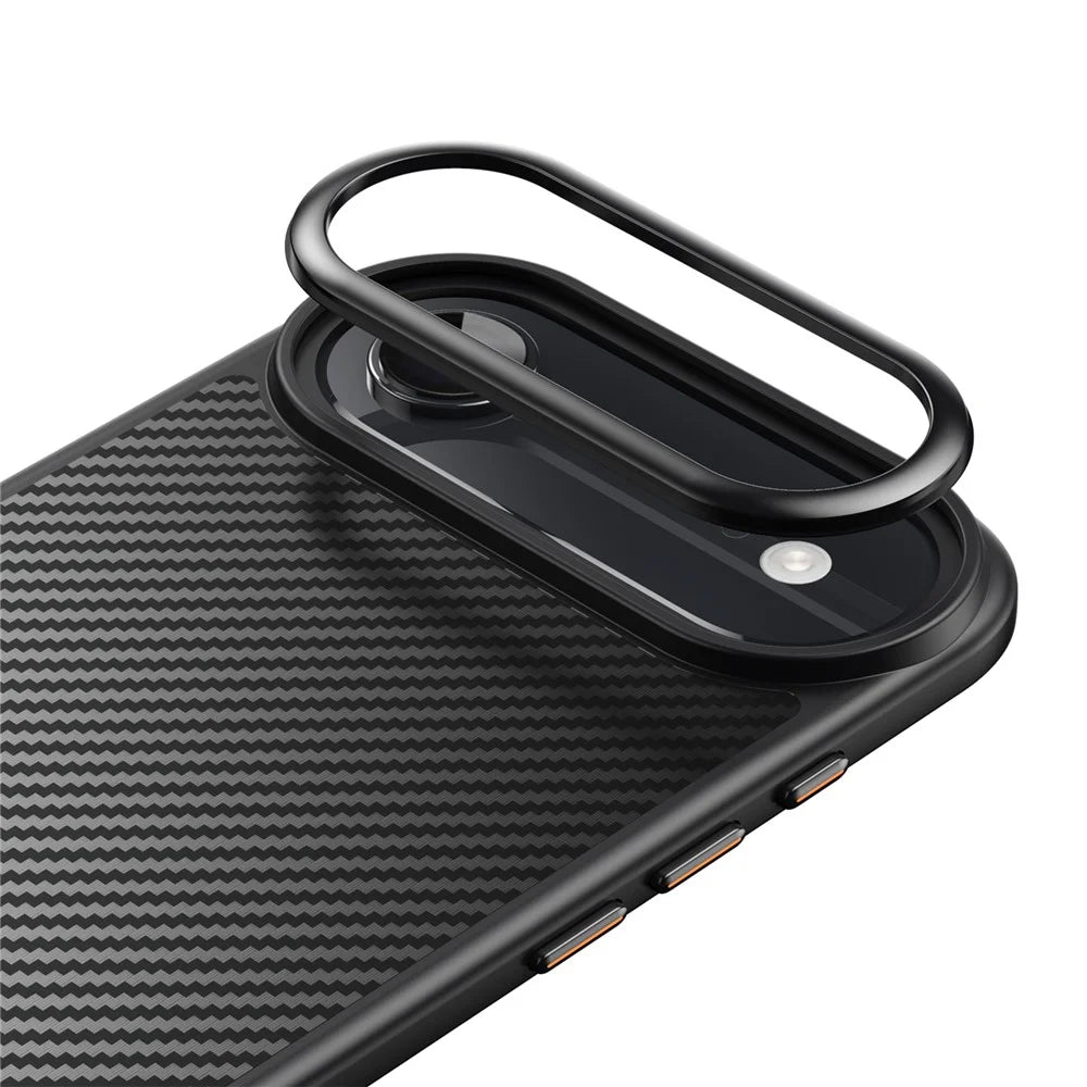 For iPhone Air Magnetic Case Compatible with MagSafe Carbon Fiber Texture PC + TPU Cover - Black - 7