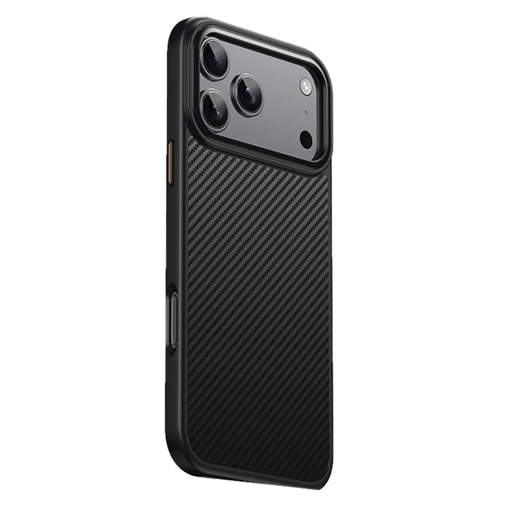 For iPhone 17 Pro Magnetic Case Compatible with MagSafe Carbon Fiber Texture PC + TPU Cover - Black - 1