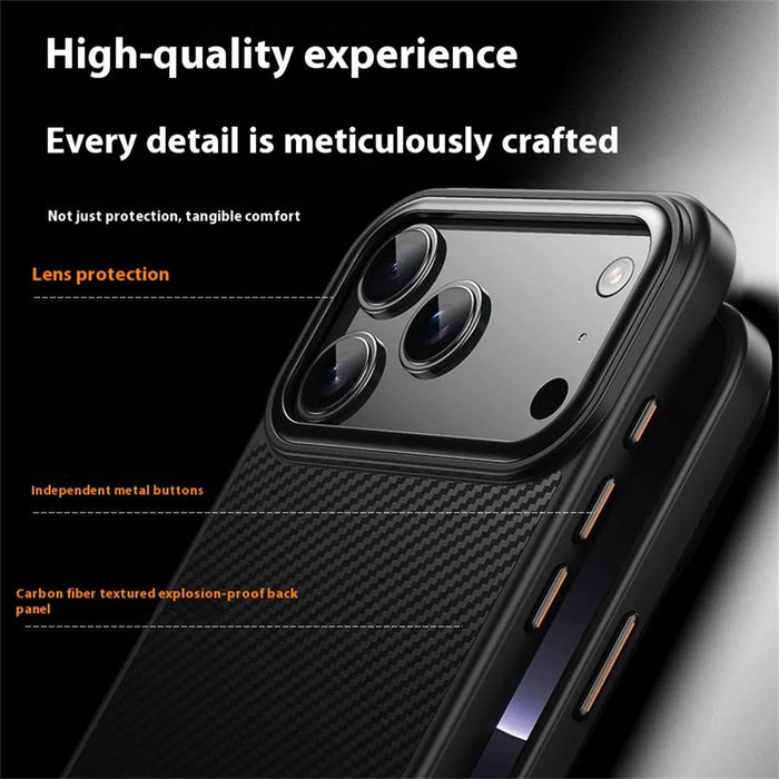For iPhone 17 Pro Max Magnetic Case Compatible with MagSafe Carbon Fiber Texture PC + TPU Cover - Black - 6