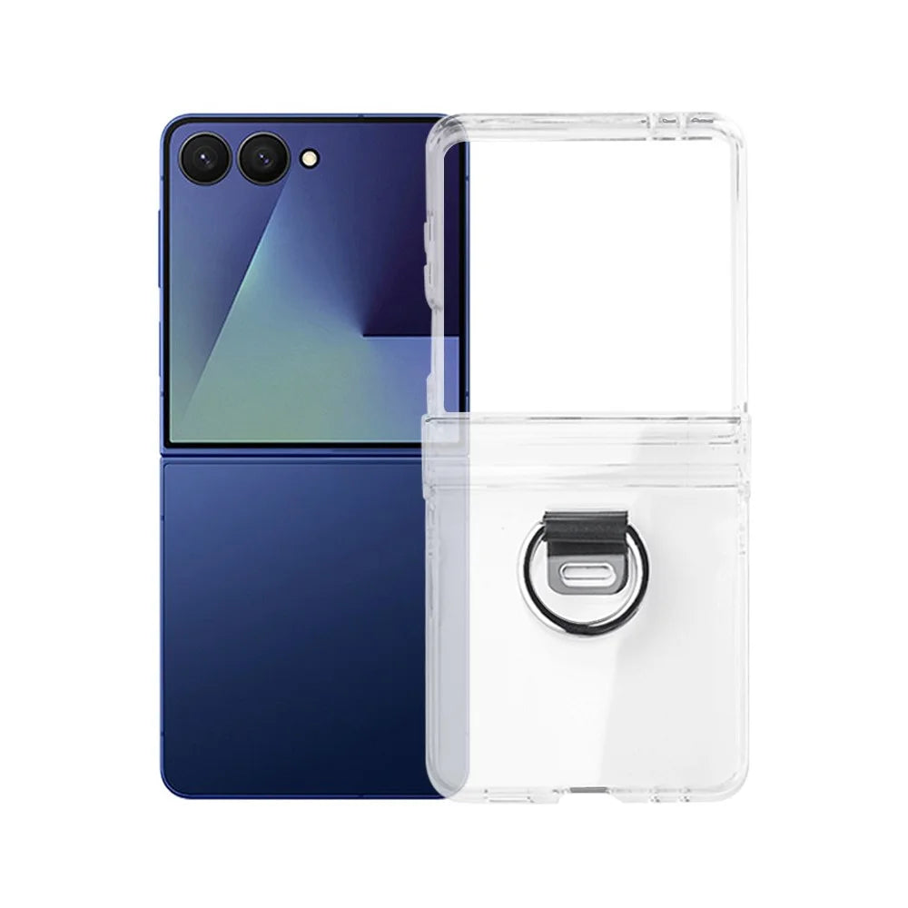 For Samsung Galaxy Z Flip7 5G Case Hinge Protection PC Clear Shockproof Phone Cover with Finger Ring - 1