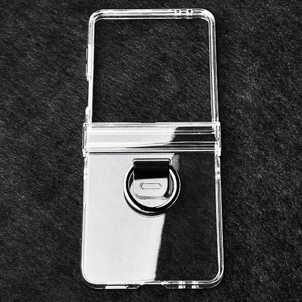 For Samsung Galaxy Z Flip7 5G Case Hinge Protection PC Clear Shockproof Phone Cover with Finger Ring - 5