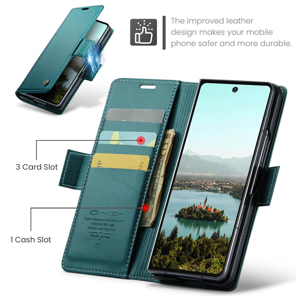 CASEME For Samsung Galaxy Z Fold7 5G Case  023 Series RFID Blocking Leather Wallet Stand Phone Cover - Green - 2
