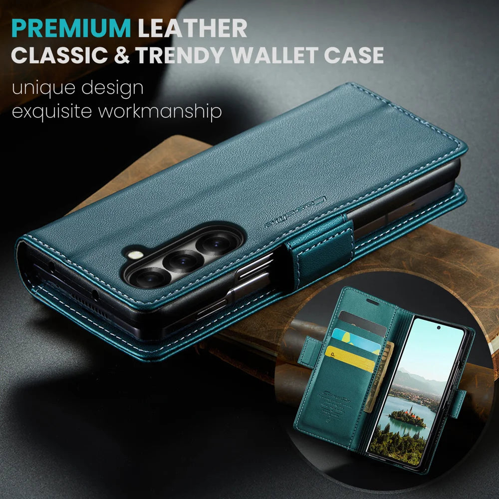 CASEME For Samsung Galaxy Z Fold7 5G Case  023 Series RFID Blocking Leather Wallet Stand Phone Cover - Green - 4