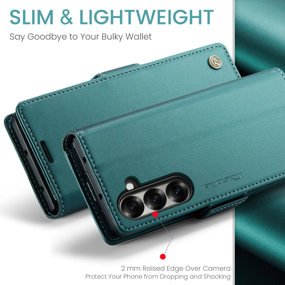 CASEME For Samsung Galaxy Z Fold7 5G Case  023 Series RFID Blocking Leather Wallet Stand Phone Cover - Green - 5