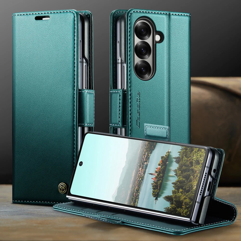 CASEME For Samsung Galaxy Z Fold7 5G Case  023 Series RFID Blocking Leather Wallet Stand Phone Cover - Green - 7