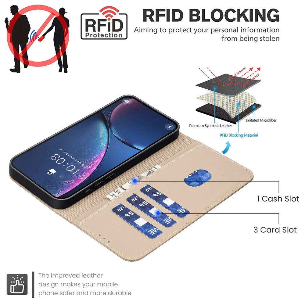 BINFEN COLOR For iPhone 18 Pro Max / 17 Pro Max Case  BF35 Geometry Imprinted Leather Phone Cover RFID Blocking Wallet Stand - Beige - 4