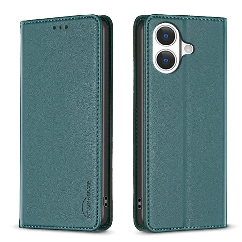 BINFEN COLOR For iPhone 17 Leather Case  BF18 Phone Stand Cover with Card Slots - Green - 1