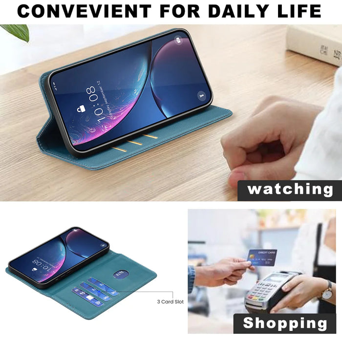 BINFEN COLOR For iPhone 17 Leather Case  BF18 Phone Stand Cover with Card Slots - Green - 5