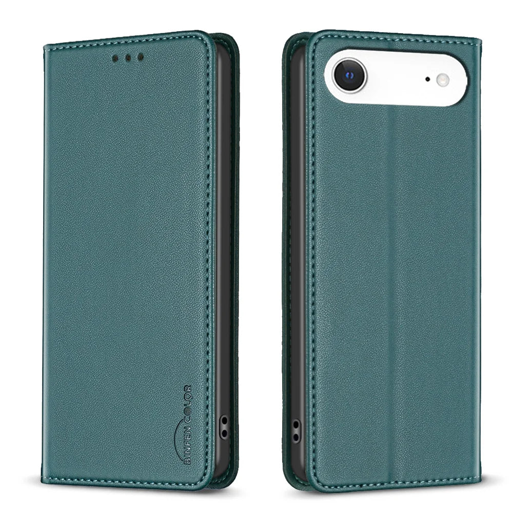 BINFEN COLOR For iPhone Air Leather Case  BF18 Phone Stand Cover with Card Slots - Green - 1