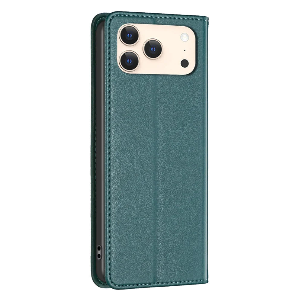 BINFEN COLOR For iPhone 18 Pro Max / 17 Pro Max Leather Case  BF18 Phone Stand Cover with Card Slots - Green - 3