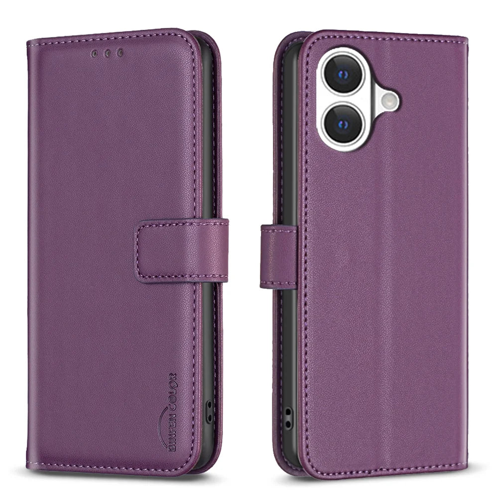 BINFEN COLOR For iPhone 17 Phone Case  BF17 Wallet Folio Flip Leather Cover - Dark Purple - 1