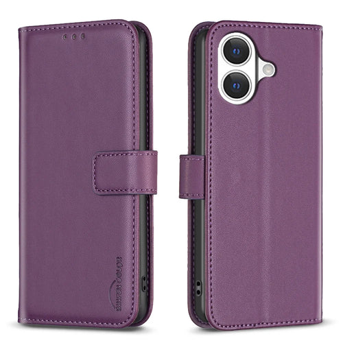BINFEN COLOR For iPhone 17 Phone Case  BF17 Wallet Folio Flip Leather Cover - Dark Purple - 1