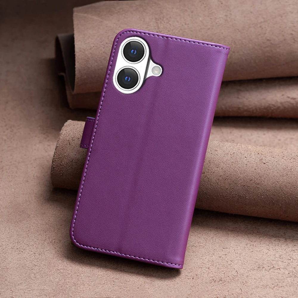BINFEN COLOR For iPhone 17 Phone Case  BF17 Wallet Folio Flip Leather Cover - Dark Purple - 5