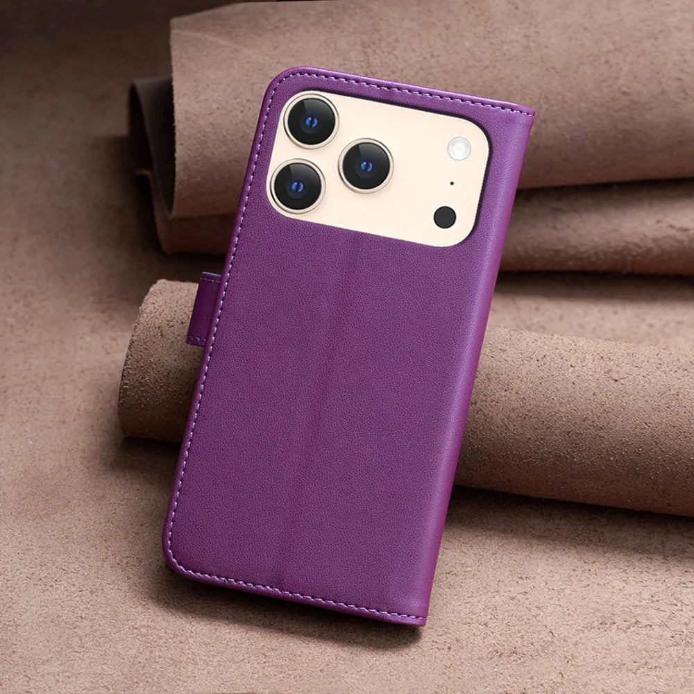 BINFEN COLOR For iPhone 18 Pro Max / 17 Pro Max Phone Case  BF17 Wallet Folio Flip Leather Cover - Dark Purple - 5