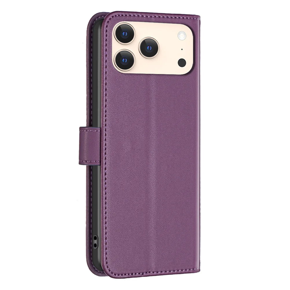 BINFEN COLOR For iPhone 18 Pro / 17 Pro Phone Case  BF17 Wallet Folio Flip Leather Cover - Dark Purple - 3