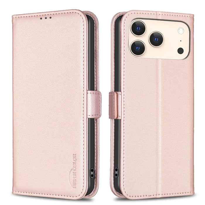 BINFEN COLOR For iPhone 18 Pro Max / 17 Pro Max Case  BF31  PU Leather Flip Folio Phone Wallet Cover - Pink - 1