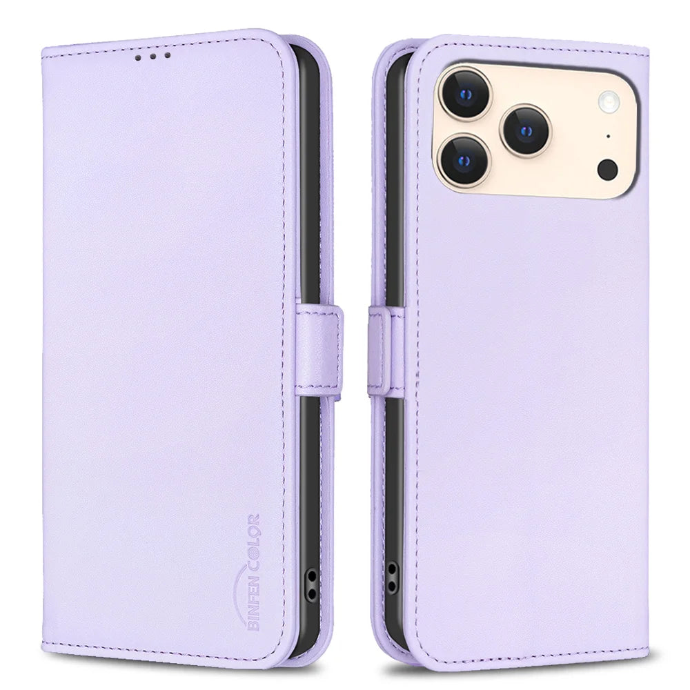 BINFEN COLOR For iPhone 18 Pro / 17 Pro Case  BF31  PU Leather Flip Folio Phone Wallet Cover - Purple - 1
