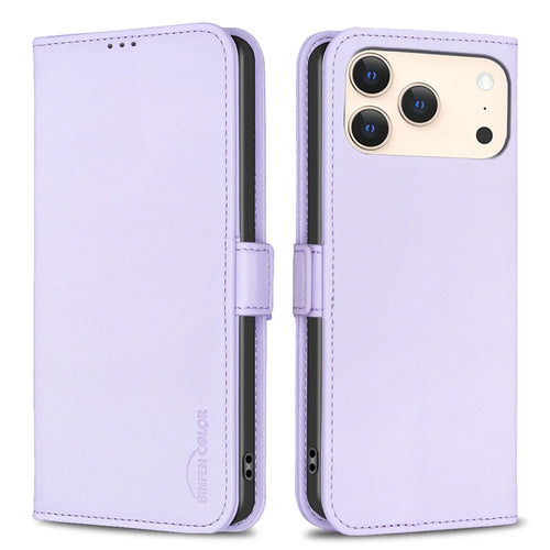 BINFEN COLOR For iPhone 18 Pro / 17 Pro Case  BF31  PU Leather Flip Folio Phone Wallet Cover - Purple - 1