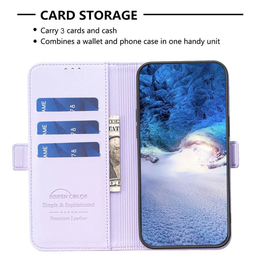 BINFEN COLOR For iPhone 18 Pro / 17 Pro Case  BF31  PU Leather Flip Folio Phone Wallet Cover - Purple - 5