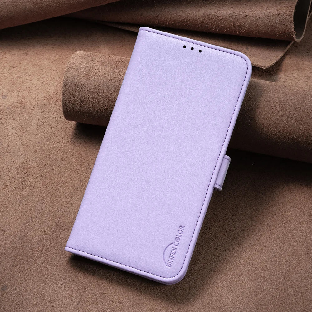 BINFEN COLOR For iPhone 18 Pro / 17 Pro Case  BF31  PU Leather Flip Folio Phone Wallet Cover - Purple - 7