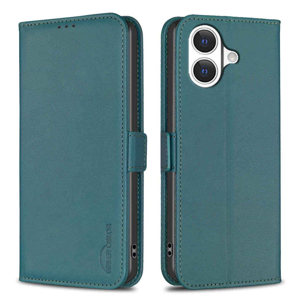 BINFEN COLOR For iPhone 17 Case  BF31  PU Leather Flip Folio Phone Wallet Cover - Green - 1