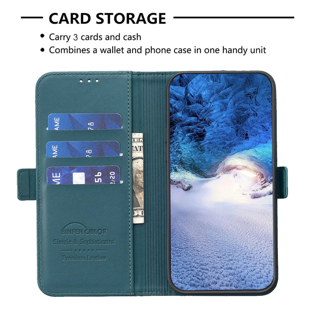 BINFEN COLOR For iPhone 17 Case  BF31  PU Leather Flip Folio Phone Wallet Cover - Green - 5