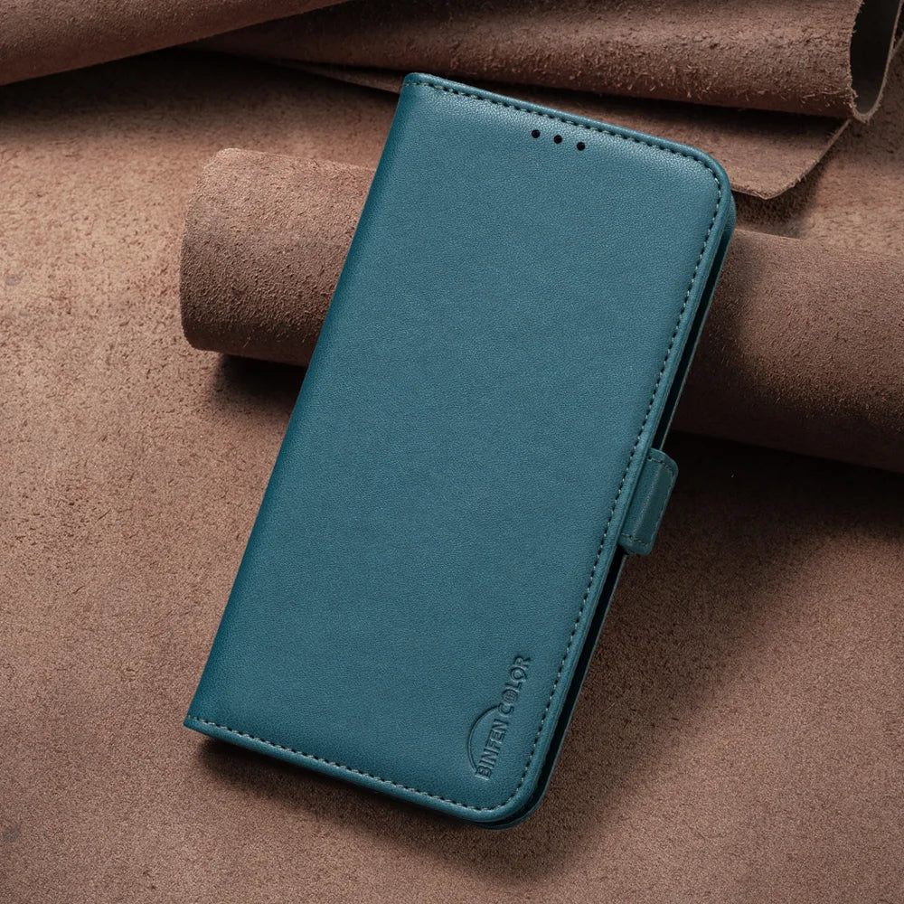 BINFEN COLOR For iPhone 17 Case  BF31  PU Leather Flip Folio Phone Wallet Cover - Green - 7