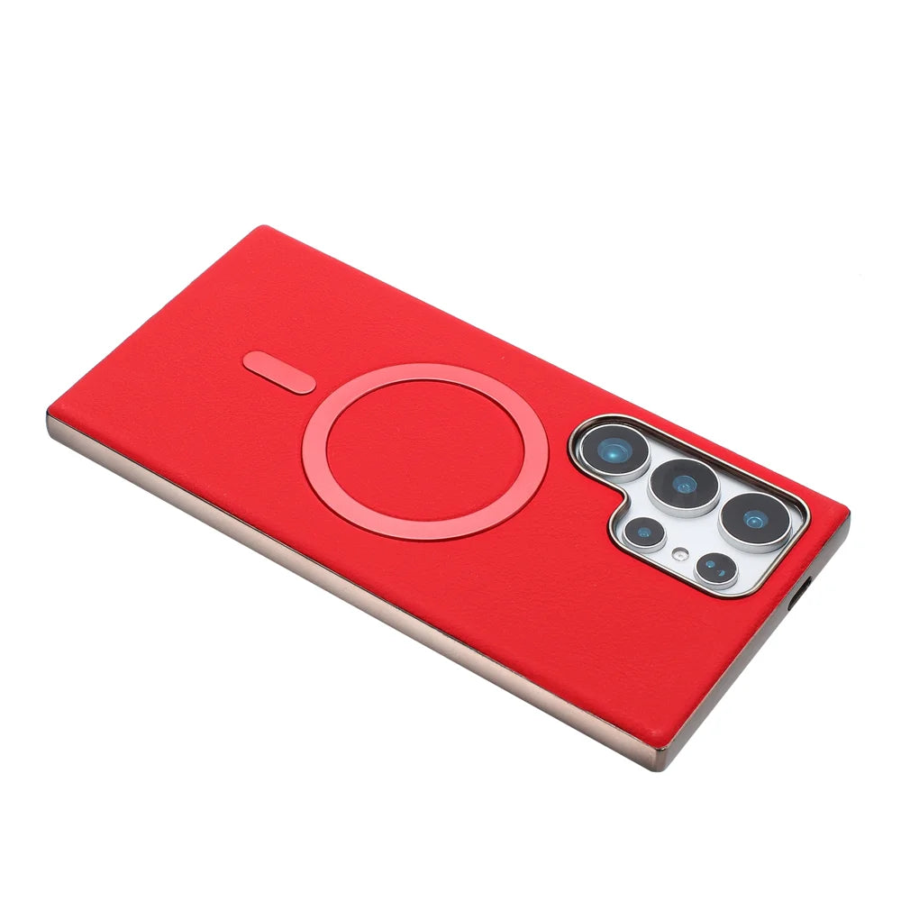 BINFEN COLOR For Samsung Galaxy S25 Ultra Case  BF40 Magnetic Case Electroplated PU + TPU Phone Back Cover - Red - 3