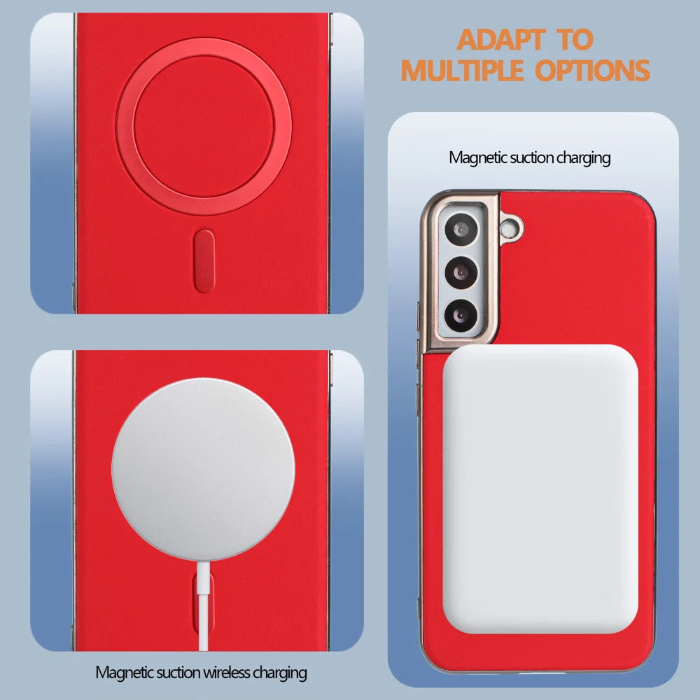 BINFEN COLOR For Samsung Galaxy S25 Case  BF40 Magnetic Case Electroplated PU + TPU Phone Back Cover - Red - 5