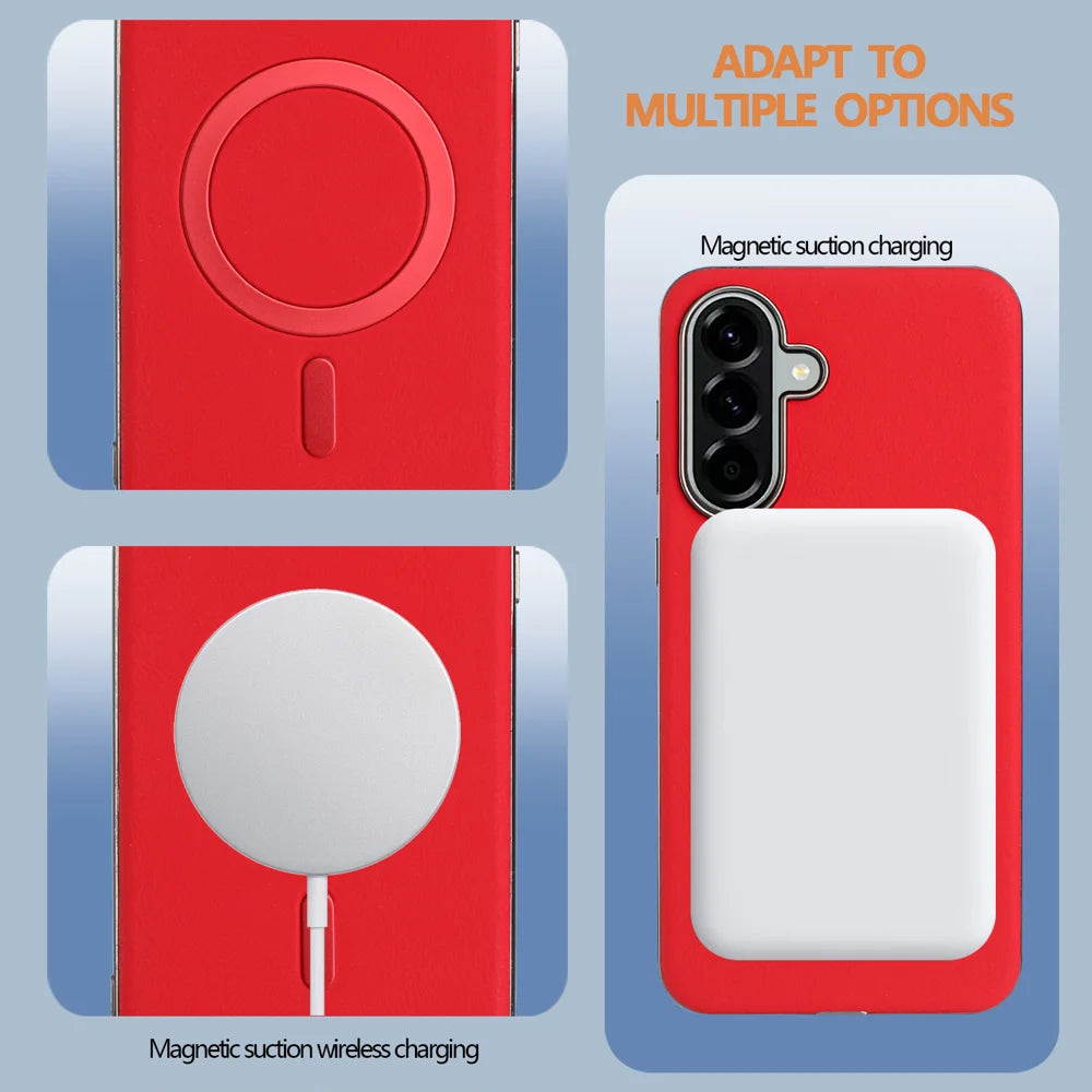 BINFEN COLOR For Samsung Galaxy A56 5G Case  BF40 Magnetic Case Electroplated PU + TPU Phone Back Cover - Red - 5